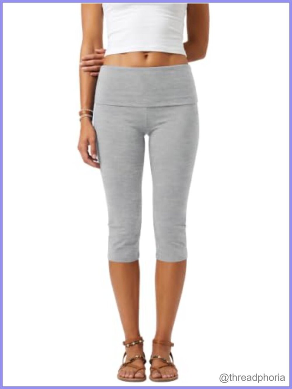 Womens Fold Over Capri Leggings Cropped Yoga Pants Soft Knit
